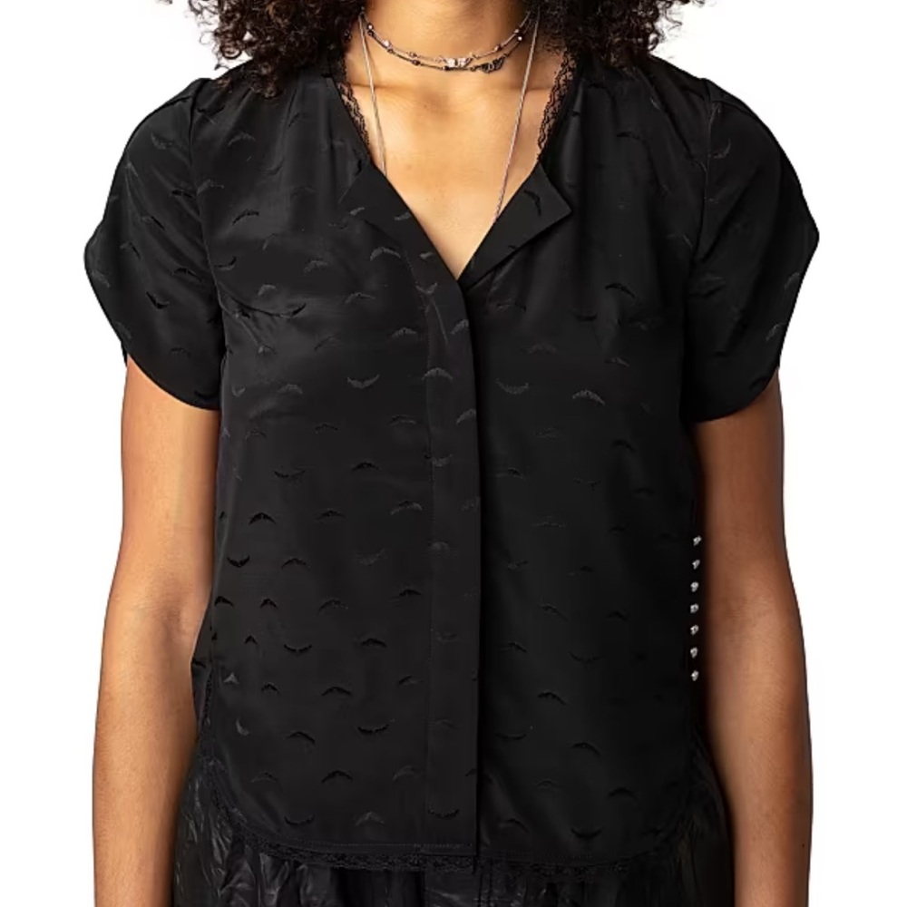 Zadig & Voltaire Tiffiny Jac Wings Silk Short-Sleeve Blouse Sz M